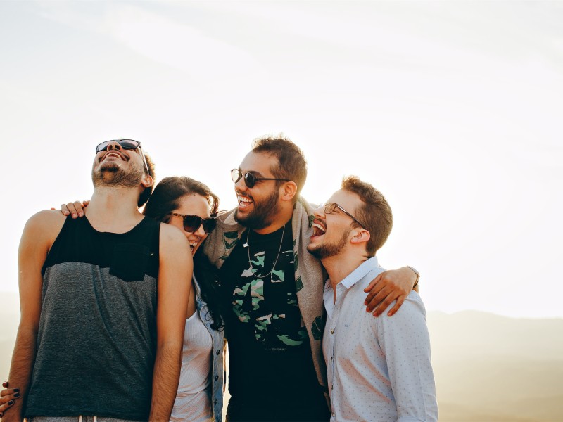 A group of friends celebrating